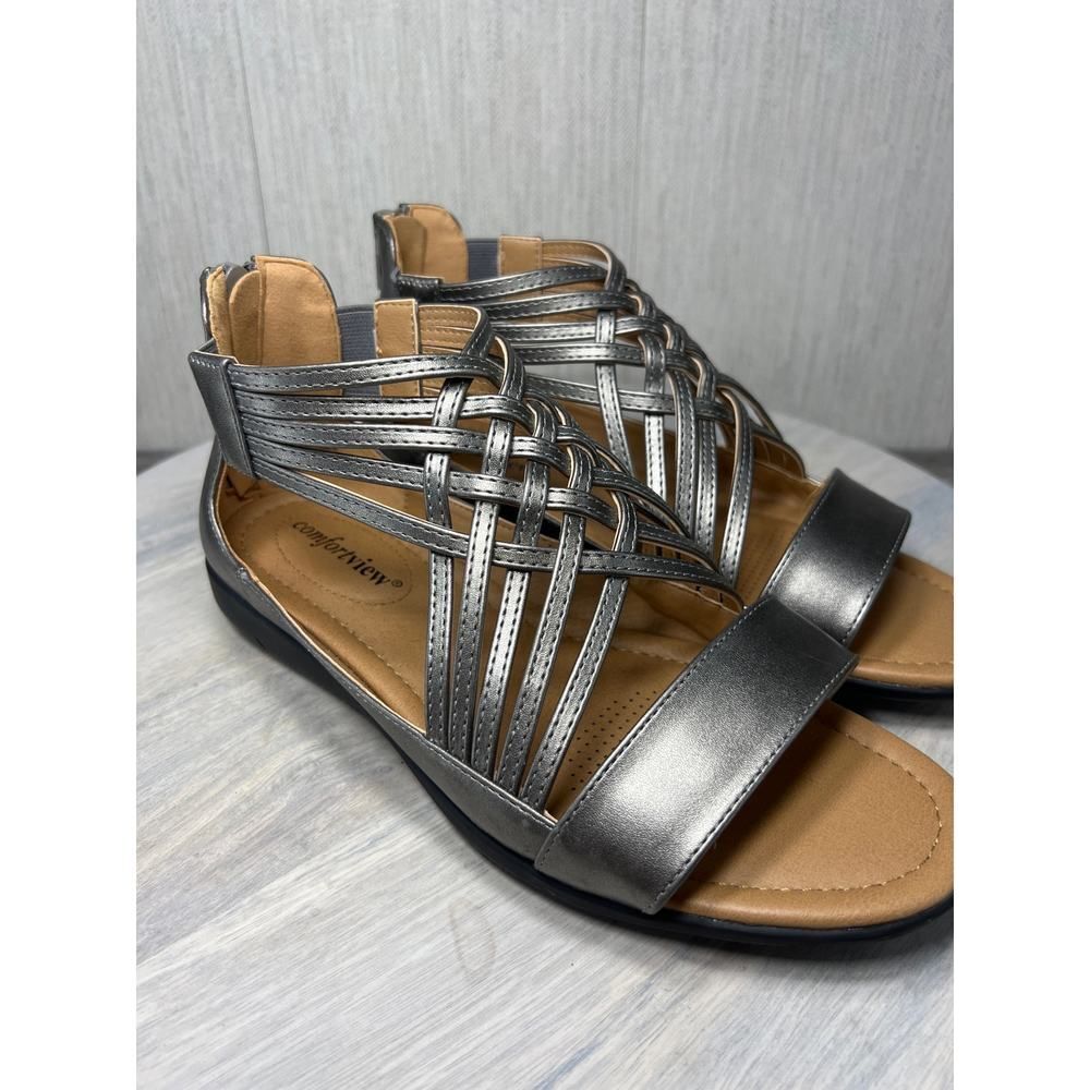 Comfortview Metallic Silver Strappy Women’s Sandals